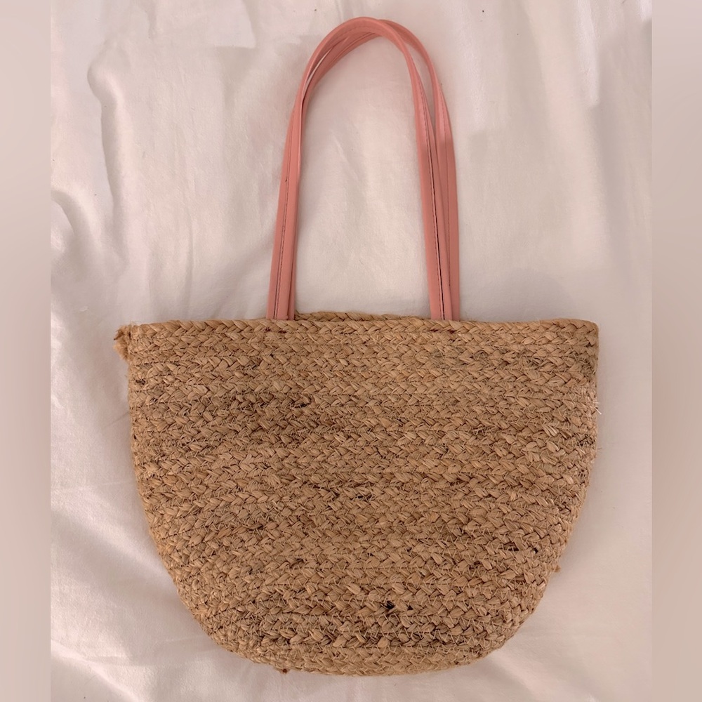 Zara Woven Braided Jute Purse with Pink handle
